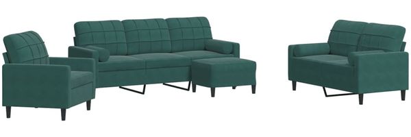 vidaXL 4-tlg. Sofagarnitur mit Kissen und Nackenrollen Dunkelgrün Samt 3278383 Bild 2
