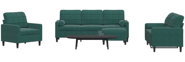 vidaXL 4-tlg. Sofagarnitur mit Kissen und Nackenrollen Dunkelgrün Samt 3278383