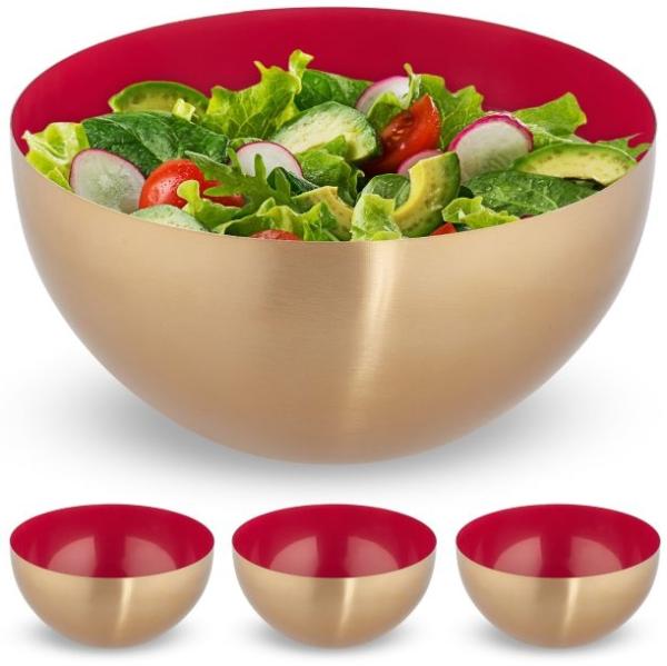 4 x Edelstahl Salatschüssel rot/gold 10046438