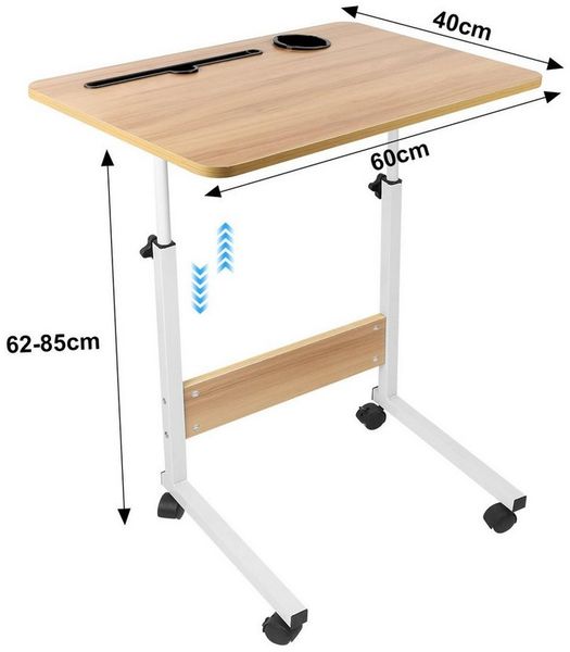 JEOBEST Computertisch Laptoptisch mit Rollen, Laptopständer Holz Höhenverstellbar(62 - 85cm), Mobiler Beistelltisch Pflegetisch mit Tablet Steckplatz