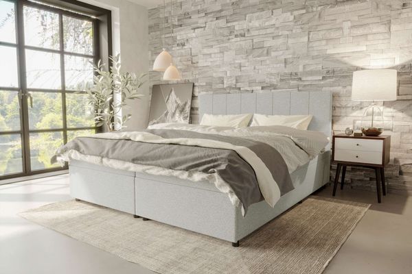 99rooms Kira Boxspringbett Strukturstoff NEVE Hellgrau 180x200 cm