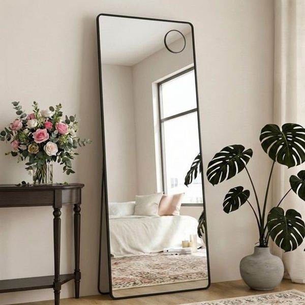 SONGMICS Ganzkörperspiegel mit Vergrößerungsspiegel, Sicherheitsglas, rechteckig, 160 x 50 cm, schwarz