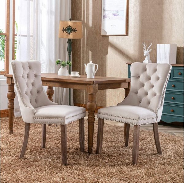 BBG Esszimmerstuhl 2er Set Esszimmerstühle Samt Chesterfield, bis 130 kg, French Style (Polsterstühle mit Knopfheftung & Ziernieten, Massivholz Rubberwood, 2 St), Hochlehner Dining Stuhl gepolstert