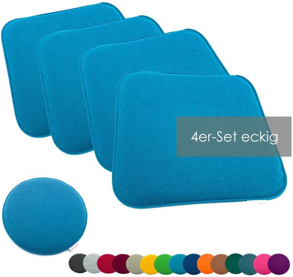 heimtexland ® Sitzkissen Set Filz Stuhlkissen Stuhlauflage Filzkissen Stuhl Polster Kissen Typ631 4er Set 35 x 35 cm Eckig Aqua