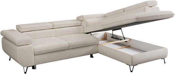 Mks Möbel 'Peter L-form' Ecksofa mit Bettfunktion, Bettkasten & einstellbaren Kopfstützen, Hellbeige, Mikrofaser, mit Topper, rechts Bild 5