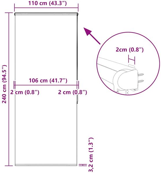 vidaXL Duschrollo mit Kassette 110x240 cm Stoffbreite 106 cm 4014991 Bild 12