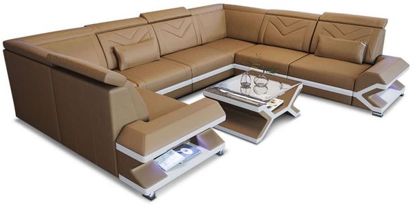 Mini Sofa Sorrento aus Leder - Ledermix - sandbeige-weiß - Rechts