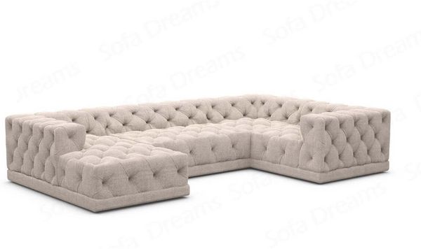 Wohnlandschaft Palma U Form aus Samtstoff - Strukturstoff - beige - Links