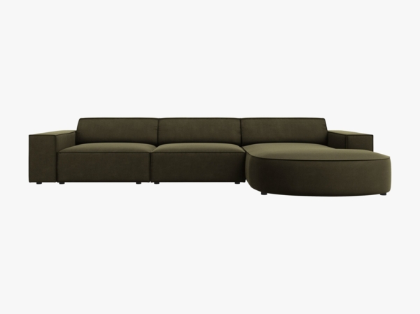 Micadoni 4-Sitzer Sofa Jodie runde Recamiere Rechts Samt Bluvel Grün