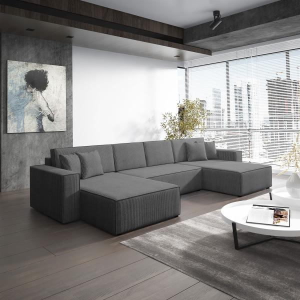 Wohnlandschaft Schlafsofa Sofa CONOR PREMIUM Stoff Poso Dunkelgrau