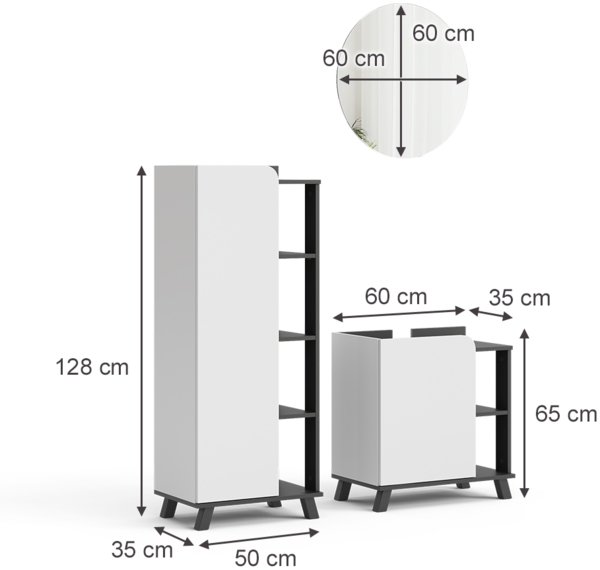 Badmöbel-Set Karen Anthrazit/Weiß 3 Teile Vicco Bild 2