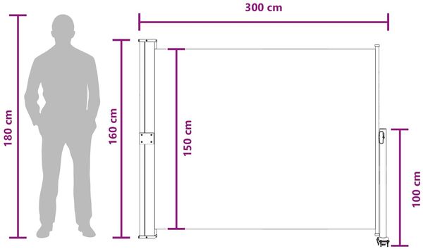 vidaXL Seitenmarkise 160 x 300 cm 100% Polyester Eisen Stahl 42035257 Bild 8