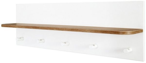 roba Wandregal - 5 Garderobenhaken - 1 Ablage - HxBxT: 28,5x90x16,5cm - Weiß / Natur