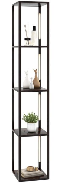 163 cm Stehlampe Regal Modern Standleuchte Ablageregal mit 3-stufig dimmbaren LED-Leuchten Braun