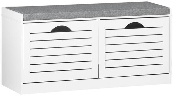 SoBuy FSR62-II-W Schuhregal, Schuhregal mit Sitzbank, Schuhregal für den Flur, MDF, Lackiert, Weiß, 94 x 47 x 30 cm