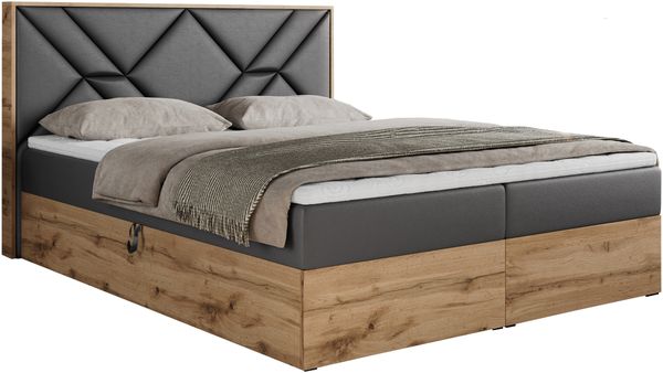 Boxspringbett mit Kopfteil und Topper, Polsterbett - GUNAR - 180 x 200 cm - Dunkelgrau Kunstleder - H3 - Topper Visco Bild 4