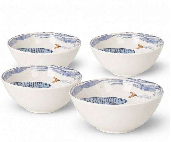 WestCraft Speiseteller Teller im mediterranen Design mit Sardinen-Motiv 2.0, Maritime Teller, (4 St), 4er Set, hochwertig und robust - langlebig und vielseitig einsetzbar