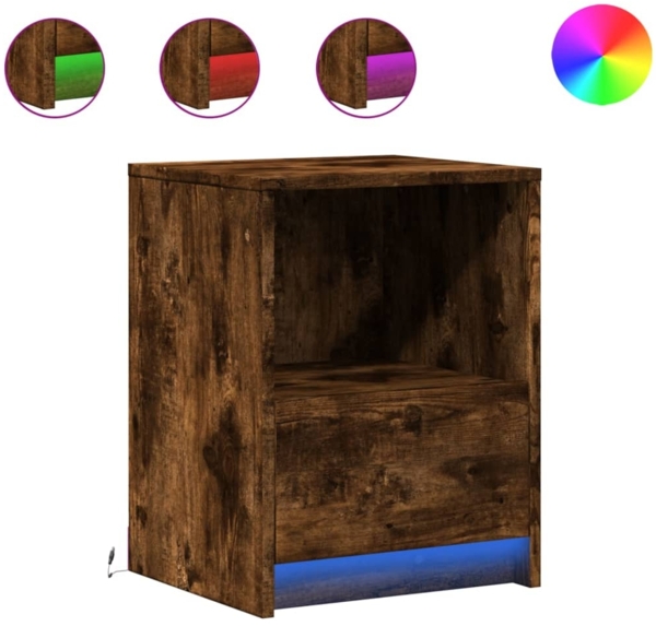 vidaXL Nachttisch mit LED-Leuchten Räuchereiche Holzwerkstoff 852027