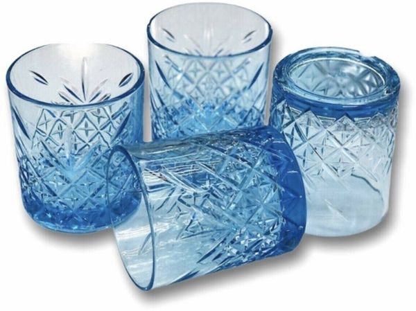 Pasabahce 52790 Whisky Glas Tumbler Timeless im Kristall-Design, Höhe 9,6 cm, 345 ml, 4 Stück, Retro-Design blau