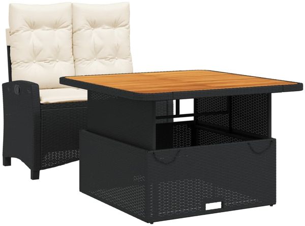 vidaXL 2-tlg. Garten-Essgruppe mit Kissen Schwarz Poly Rattan 3277379 Bild 2