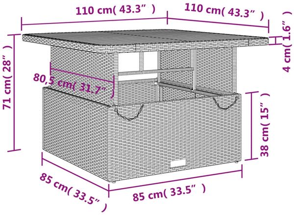 vidaXL 2-tlg. Garten-Essgruppe mit Kissen Schwarz Poly Rattan 3277379 Bild 10