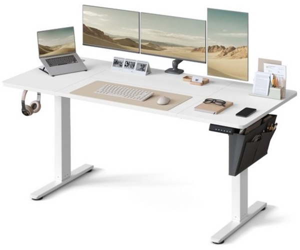 Songmics Höhenverstellbarer Schreibtisch elektrisch, 70x160 x (72-120) cm, Verstellbarer Tisch, Memory-Funktion für 4 Höhen, für Homeoffice, Arbeitszimmer, wolkenweiß