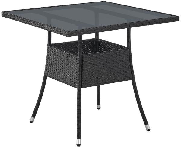 Juskys Polyrattan Gartentisch Yoro wetterfest - Balkontisch 80x80 cm eckig - Rattan Beistelltisch mit Glasplatte - kleiner Tisch für Balkon - Schwarz