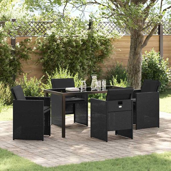 vidaXL Garten Essgruppe mit Kissen 5 pcs Schwarz Poly-Rattan 3379945