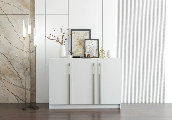 MOEBLO Kommode Glamy 3D (Elegante 3-türige Kommode mit viel Stauraum, geräumigen Einlegeböden und goldfarbenen Griffen – Ideal für Schlafzimmer oder Wohnzimmer, Sideboard Wohnzimmer Kommode Schlafzimmer Komodenschrank Highboard), (BxHxT): 134,5 cm X 94...
