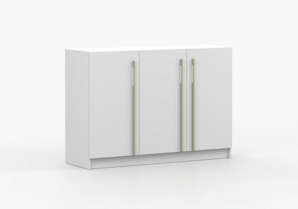 MOEBLO Kommode Glamy 3D (Elegante 3-türige Kommode mit viel Stauraum, geräumigen Einlegeböden und goldfarbenen Griffen – Ideal für Schlafzimmer oder Wohnzimmer, Sideboard Wohnzimmer Kommode Schlafzimmer Komodenschrank Highboard), (BxHxT): 134,5 cm X 94...