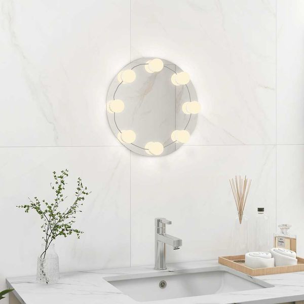 vidaXL Wandspiegel ohne Rahmen mit LED-Beleuchtung Rund Glas 3078646