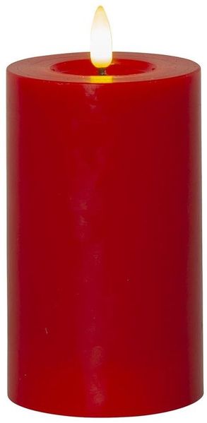 LED Stumpenkerze ,Flamme Flow' in Rot, Batterien, Timer, Echtwachs, warmweiß flackernd, H 15cm, Ø 7,5cm