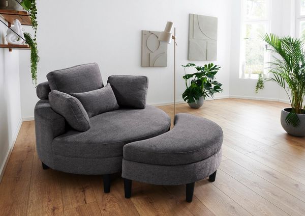 ATLANTIC home collection Loveseat Ravi Sessel, B: 114 cm, Sitzhöhe: 42 cm, XXL- Sessel, mit Stauraumhocker, Rückenstütze & 4 Zierkissen