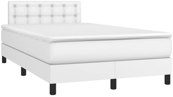 vidaXL Boxspringbett mit Matratze und LED-Beleuchtung, Kunstleder weiß, 120x190 cm