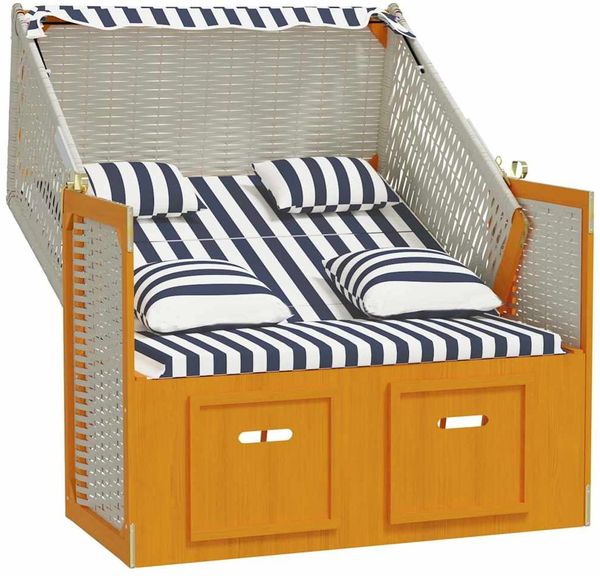 vidaXL Strandkorb mit Kissen Poly Rattan & Massivholz Weiß & Blau 318664 Bild 4