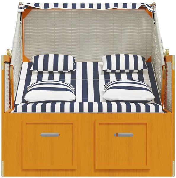 vidaXL Strandkorb mit Kissen Poly Rattan & Massivholz Weiß & Blau 318664 Bild 7