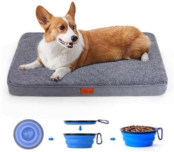 CALIYO Tierkissen Orthopädisches Hundebett Grosse Hunde - Hundekissen flauschig, Cozy Flannel Fleece Fabric/ Washable Inner Film/ Egg Crate orthopedic Foam/ Non-slip Bottom, Hundematte waschbar Hundematratze in dunkelgrau für große Hunde