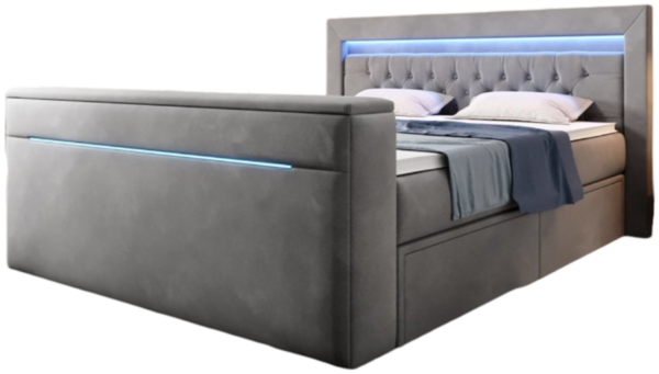Boxspringbett Jupiter mit TV Lift, RGB und Stauraum 180x200 Grau H3 (70-100kg)