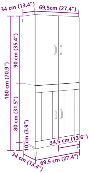 vidaXL Highboard Artisan-Eiche 69,5 x 34 x 180 cm Holzwerkstoff 3403587 Bild 9