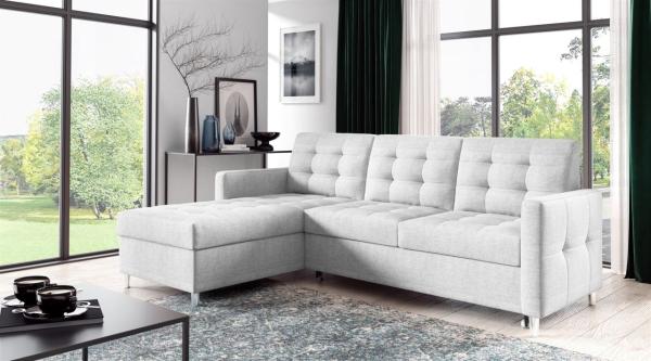 Ecksofa Sofa NURI Stoff Luis Hellgrau mit Schlaffunktion Ottomane Links