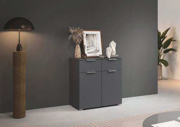 rauch Kombikommode Sideboard Schubladenkommode CORTONA mit Dekor-Front (Breite 80 cm inkl. Soft-Close-Funktion), mit 2 Schubladen und 1 verstellbaren Einlegeboden MADE IN GERMANY
