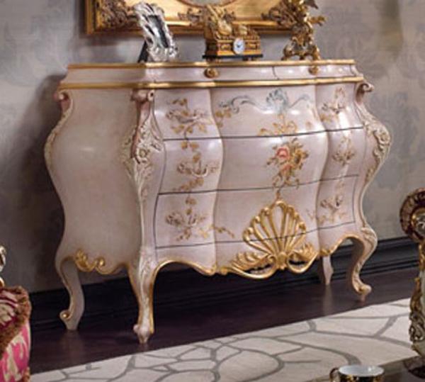 Casa Padrino Luxus Barock Kommode Rosa / Mehrfarbig / Gold - Handgefertigte Massivholz Kommode mit 5 Schubladen - Luxus Schlafzimmer Möbel im Barockstil - Luxus Qualität - Made in Italy