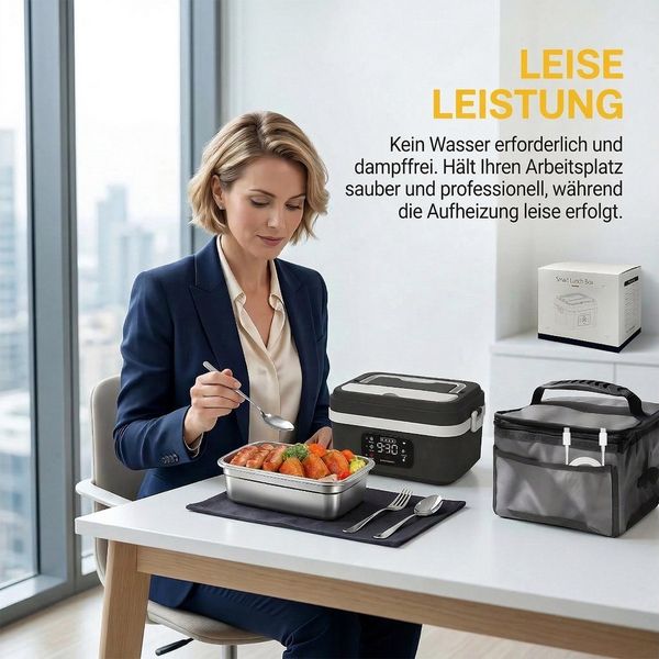 AKKEE Elektrische Lunchbox Kabellos 1 L Batteriebetrieben Beheizbare Lunchbox 16000mAh, 60W selbstheizender Speisenwärmer für Büro Auto Reisen