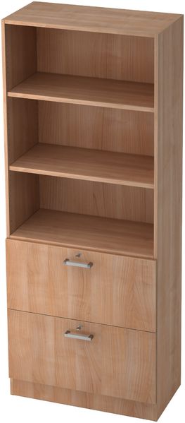 bümö office Aktenschrank mit Hängeregister-Schubladen abschließbar, Büroschrank Holz, 80cm breit in Nussbaum - Hängeregistratur für Hängeordner, Büro Schrank mit Chromgriffen, 7300-N-N-CE