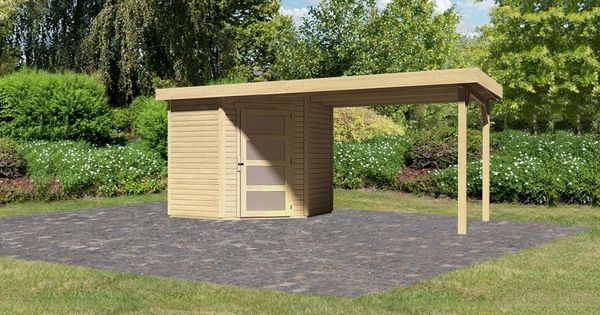 Karibu Gartenhaus 19mm Schwandorf 3 mit Anbau 2,80m unbehandelt nur Anbau