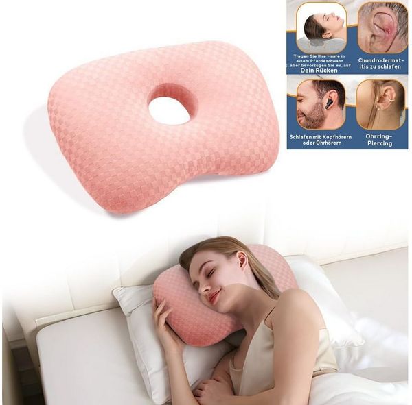 Blusmart Nackenstützkissen Ohrpiercing-Kissen mit Baumwollfüllung, Atmungsaktiv, ergonomisch, Piercingkissen mit 8,9 cm Loch, Für seitliche Piercings und Schläfer
