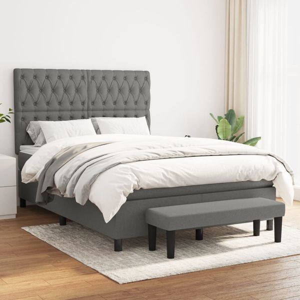 vidaXL Boxspringbett mit Matratze Dunkelgrau 140x190 cm Stoff 3136830