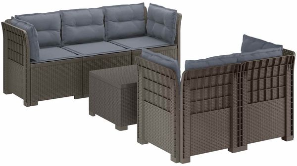 vidaXL 5-Sitzer Gartensofa mit Kissen Rattan-Look PP Hellgrau 3443921