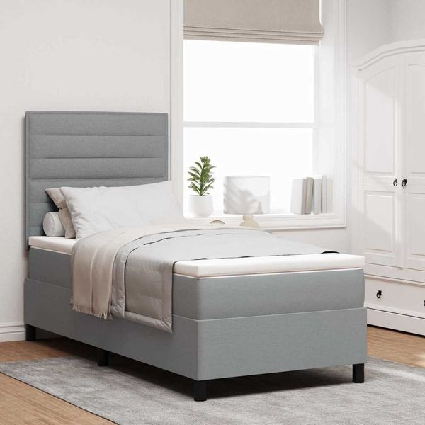 vidaXL Boxspringbett mit Matratze Hellgrau 100 x 200 cm Stoff 3339287