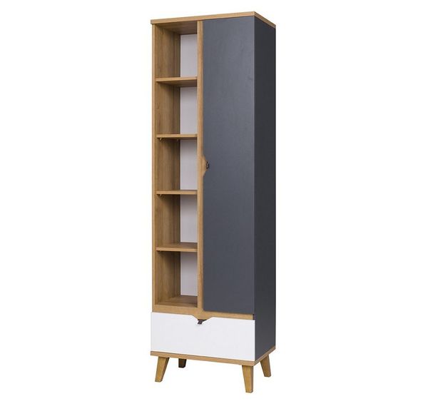 Lomadox Bücherregal MARIBOR-132, 200 cm hoch, mit offenen Fächern in Eiche mit graphit und weiß